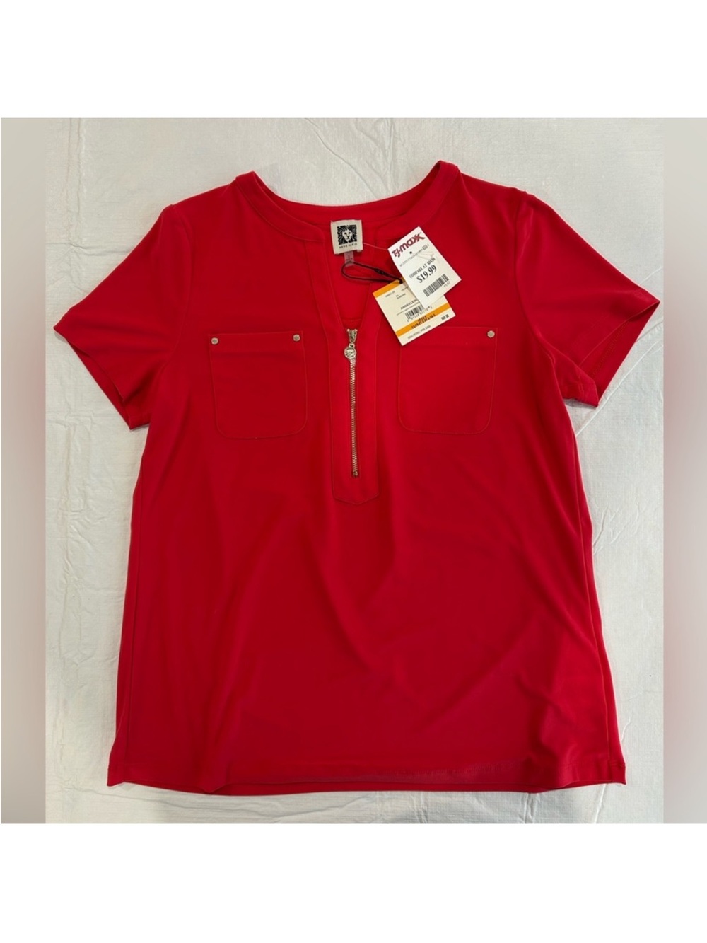 Anne Klein Zip Neck Red Short Sleeve